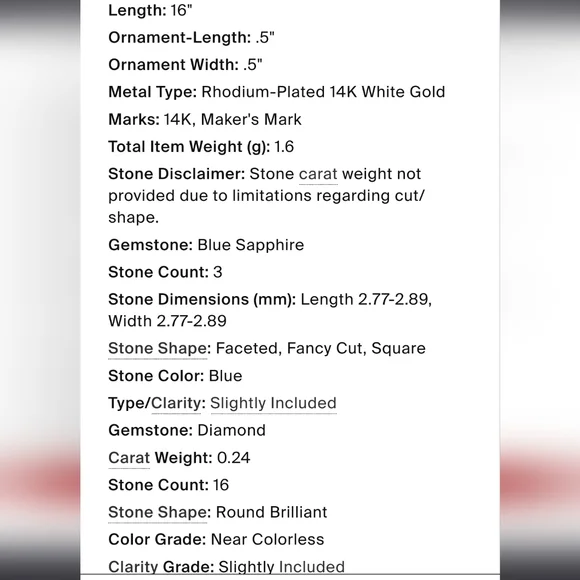 ππ14K Diamond & Sapphire Heart Pendant Necklace White Gold Rhodium Plated - Picture 3 of 4